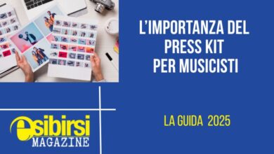 Press kit di un musicista con biografia, foto e link social